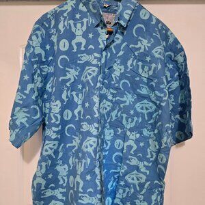 Men's Shirt Cotton Blue on Blue Abstract Sports Java Lava Collared One Size